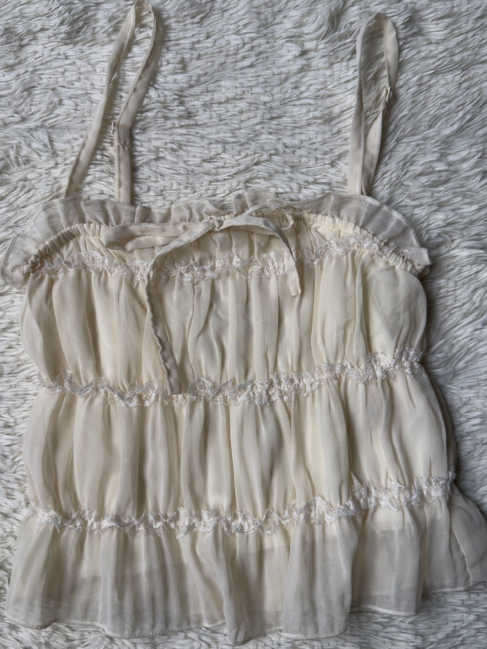 Girls Cream Ruffled Tank Top